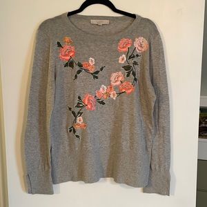 Gray flowered sweater